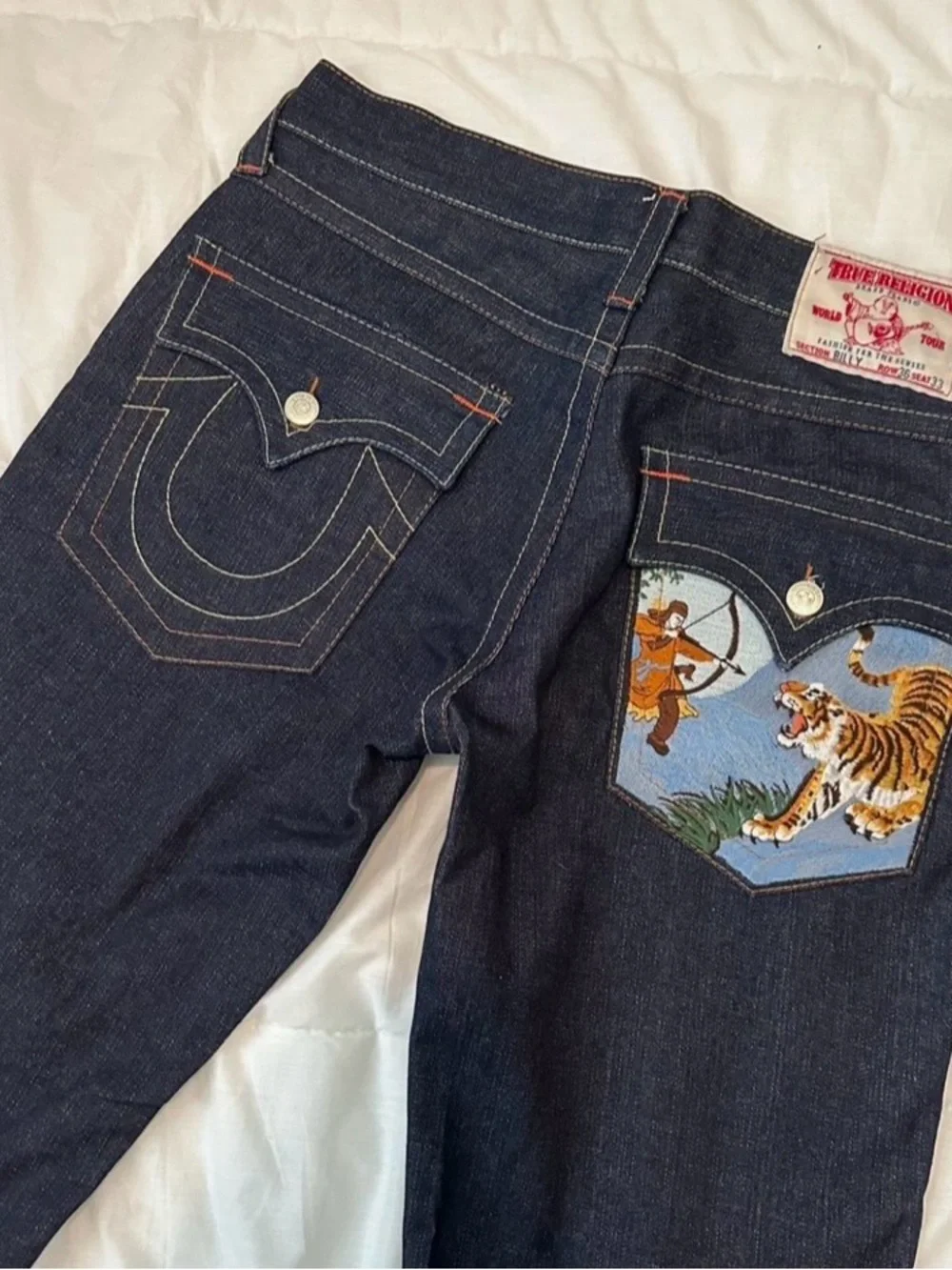 Vintage Y2K True Religion Billy Baggy Jeans Tiger Warrior Embroidered